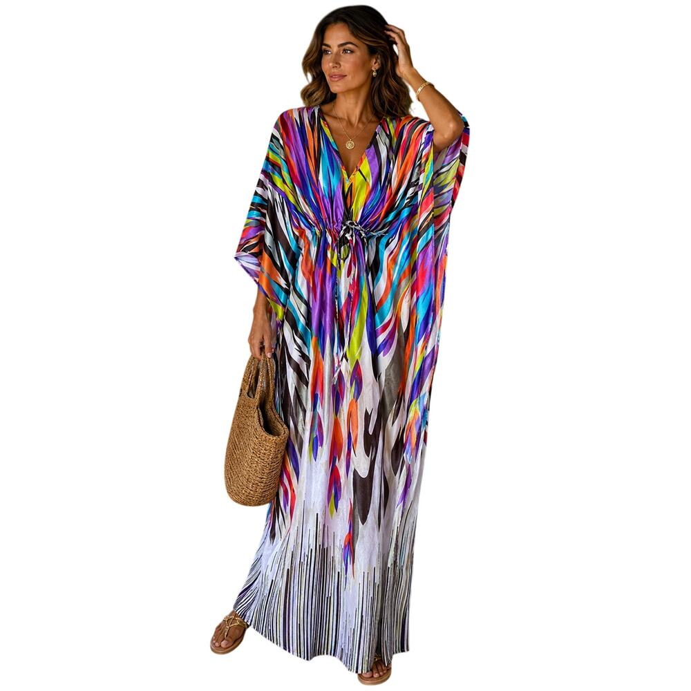 Winlar Women's Multicolor Abstract Kaftan Maxi Cover Up One Size NWT
